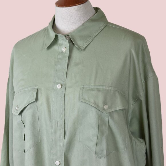 J.Crew. Blouse Top 14 Light Green Long Sleeve Button Down Collard Machine Wash - Picture 2 of 6
